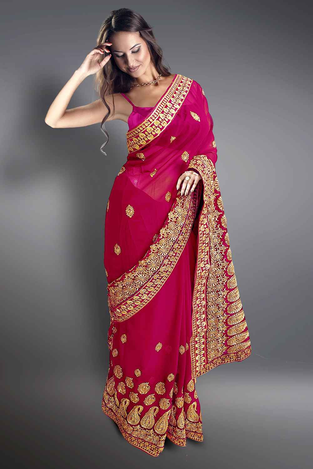 Rani Pink Bridal Saree