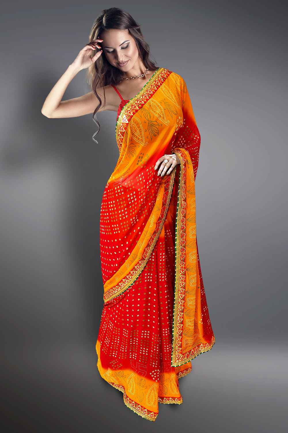 Red Bandhani Saree