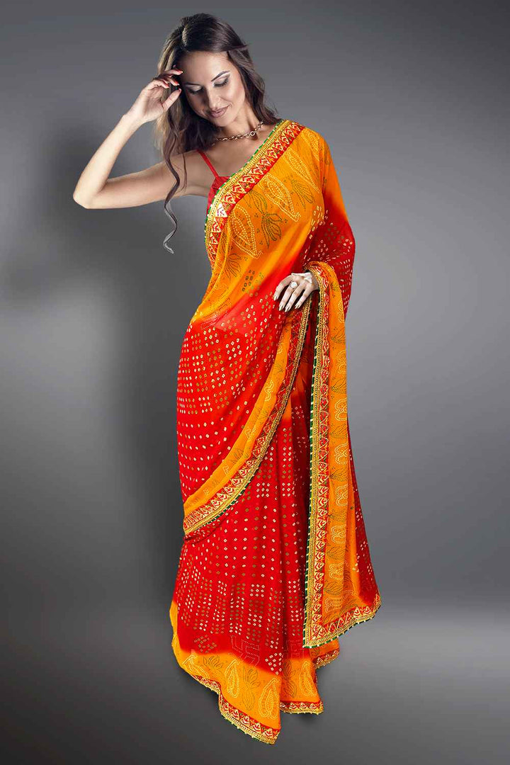 Red Bandhani Saree