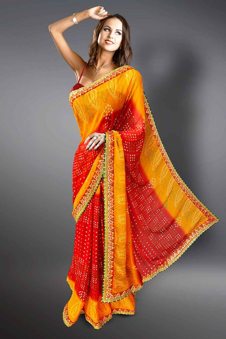 Red Bandhani Saree