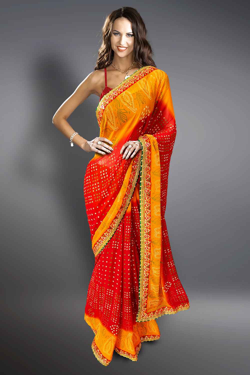 Red Bandhani Saree