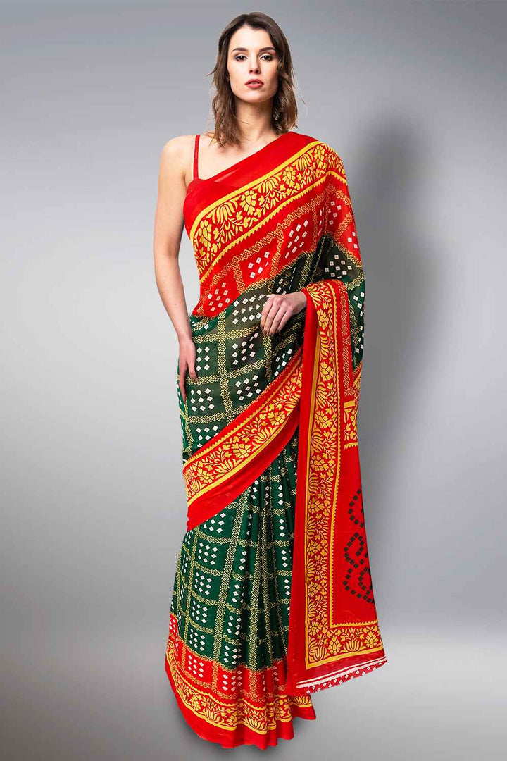 Red and Green Saree