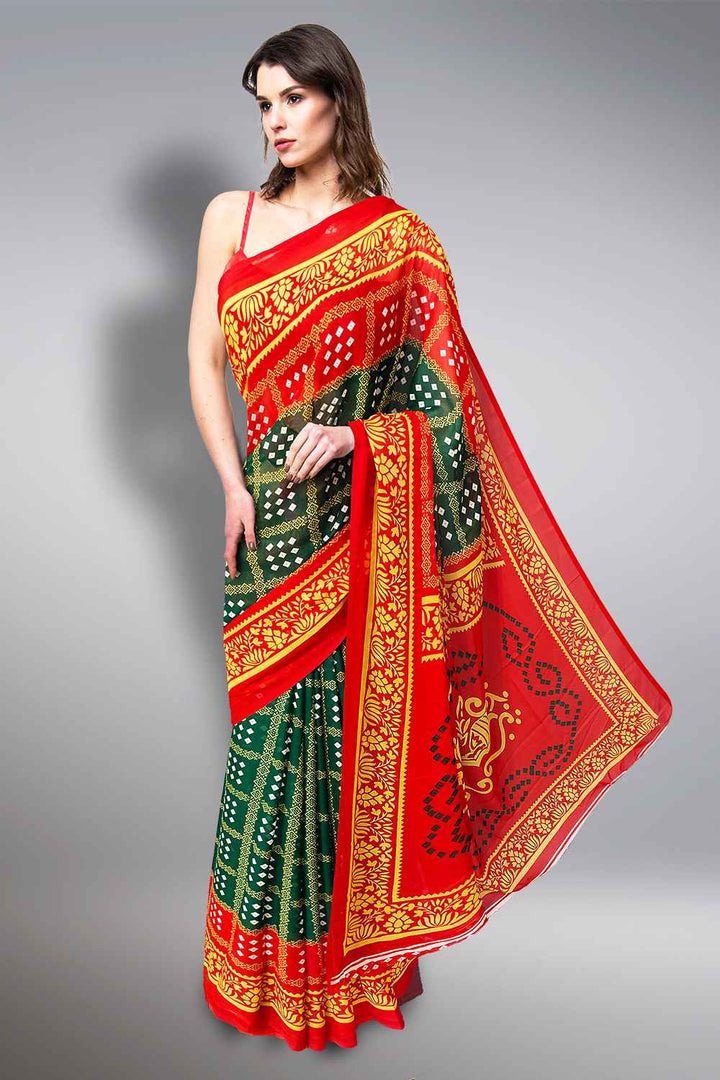 Red and Green Saree