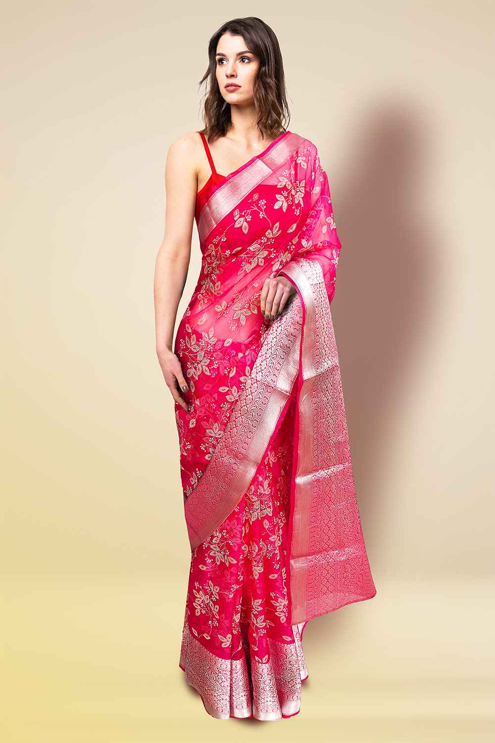 Silver Border Saree