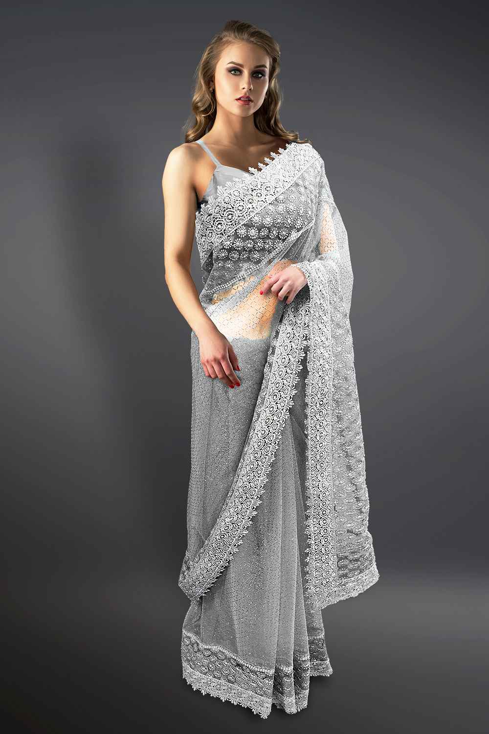 Silver Net Saree