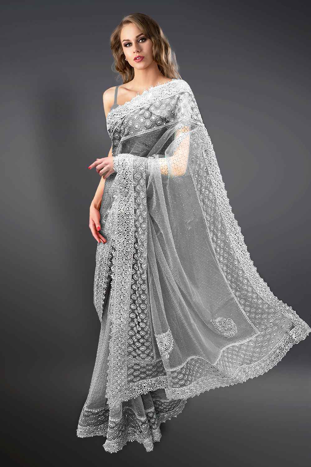 Silver Net Saree