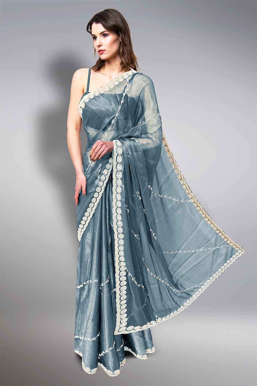 Sky Blue Organza Saree