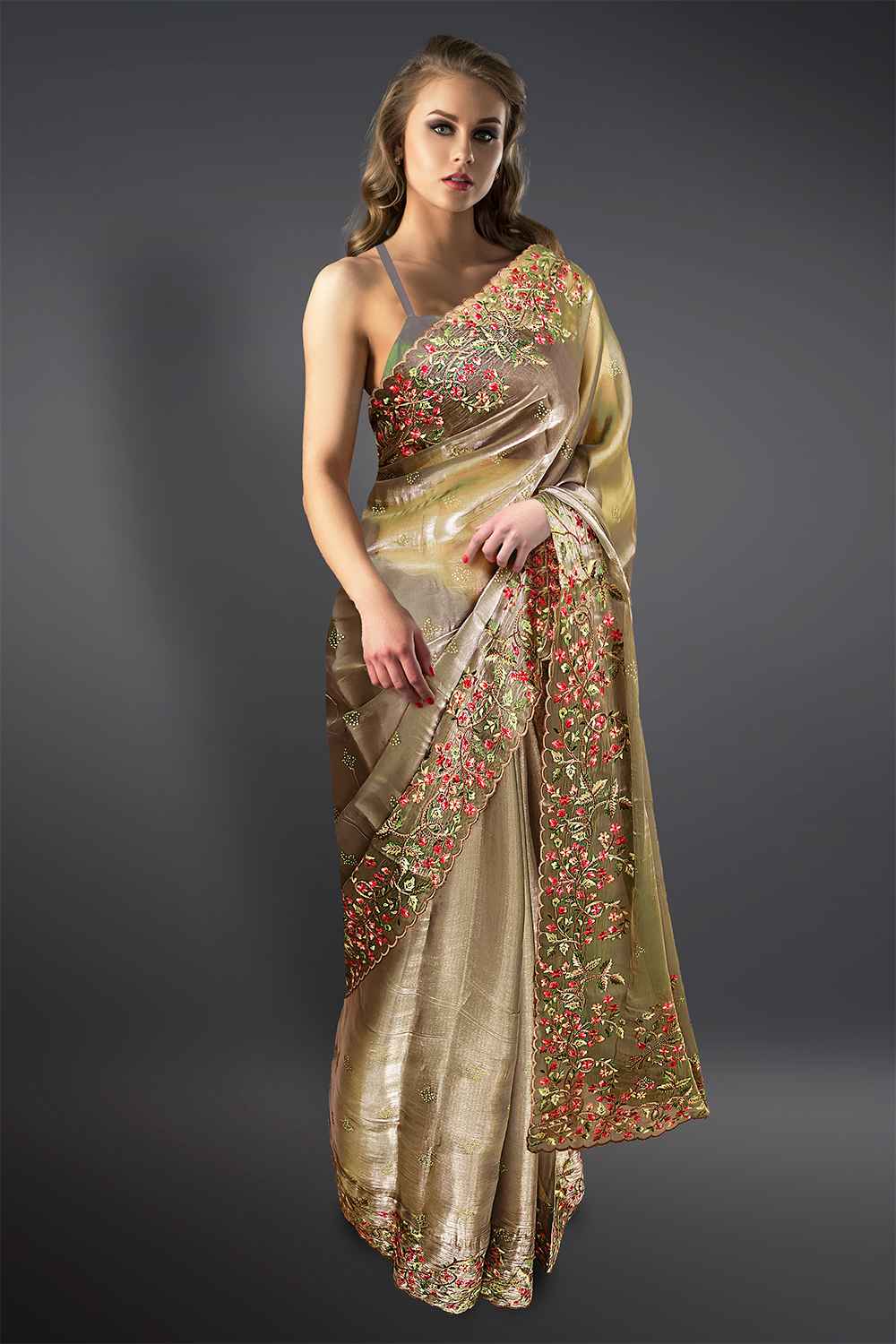 Thread Embroidery Saree