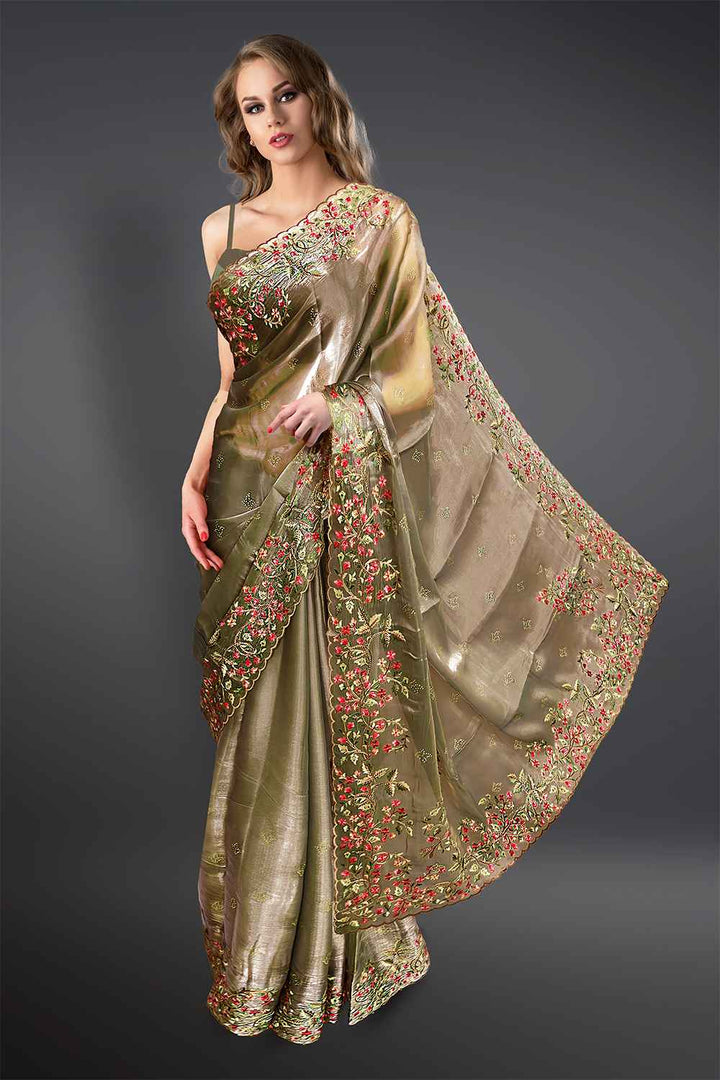 Thread Embroidery Saree