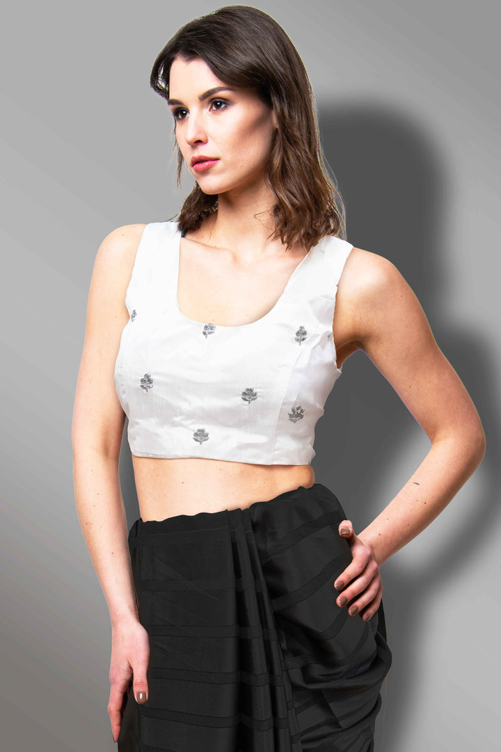 White Blouse with Buta Work