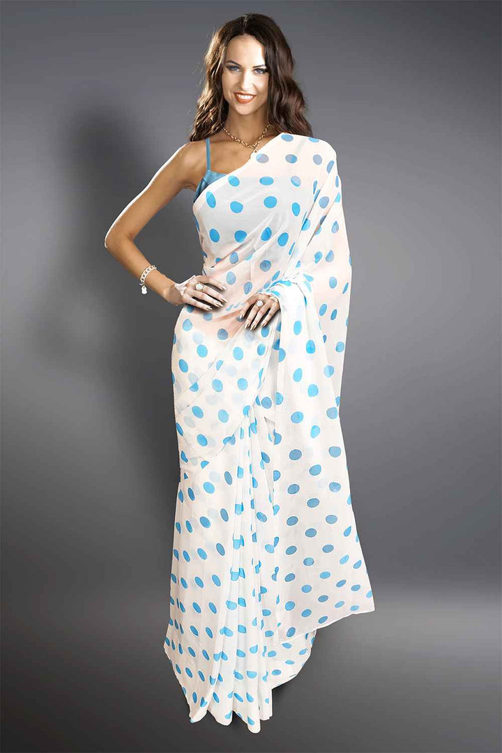 White Polka Dot Saree