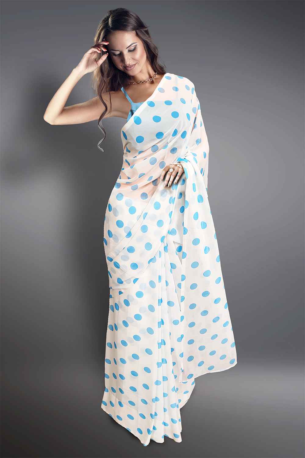 White Polka Dot Saree