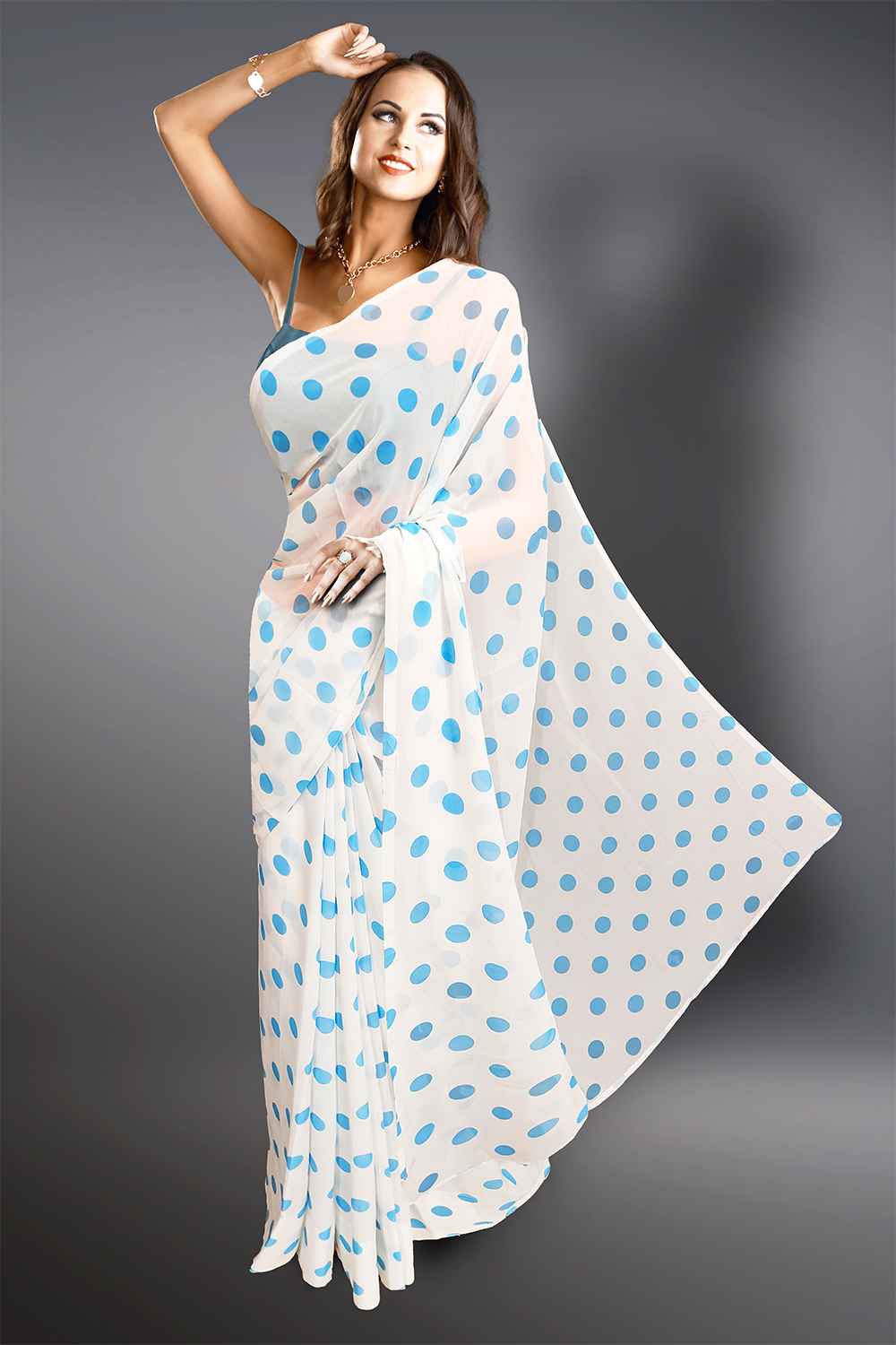 White Polka Dot Saree