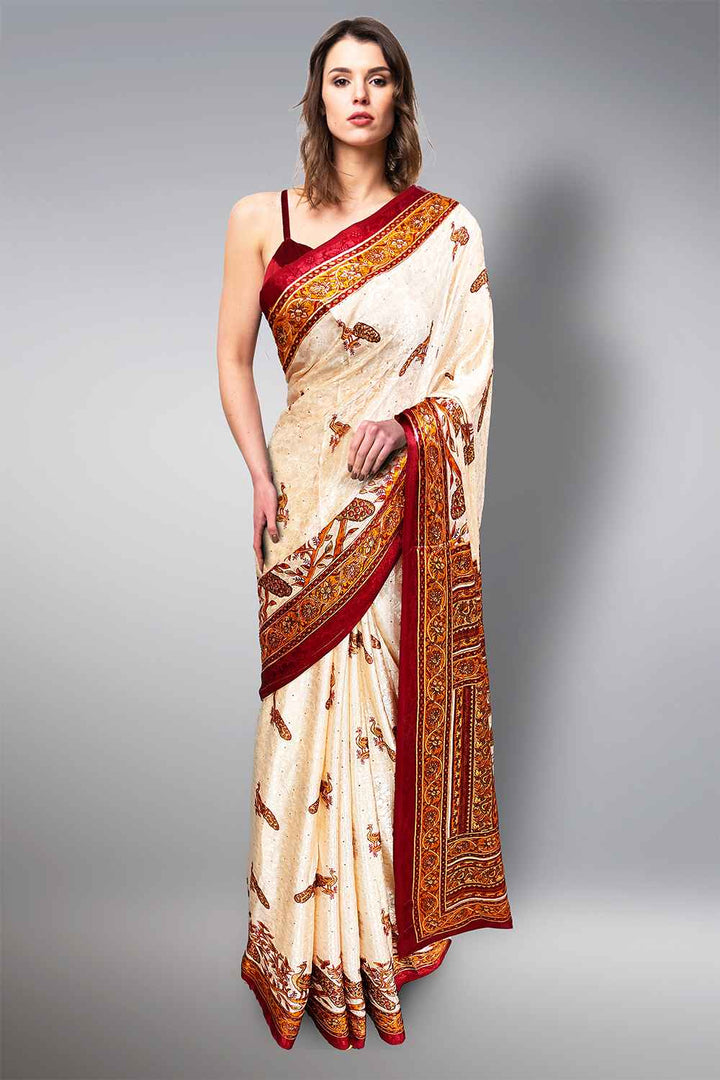 White and Maroon Saree