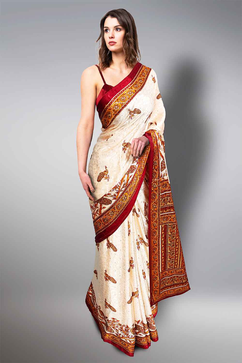 White and Maroon Saree