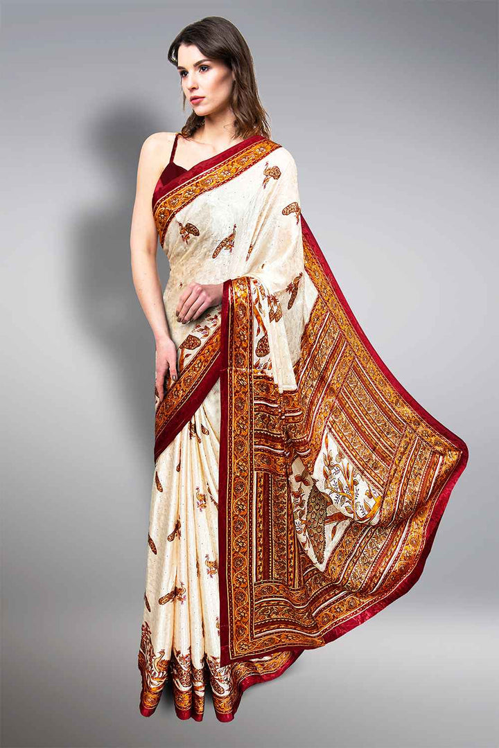 White and Maroon Saree