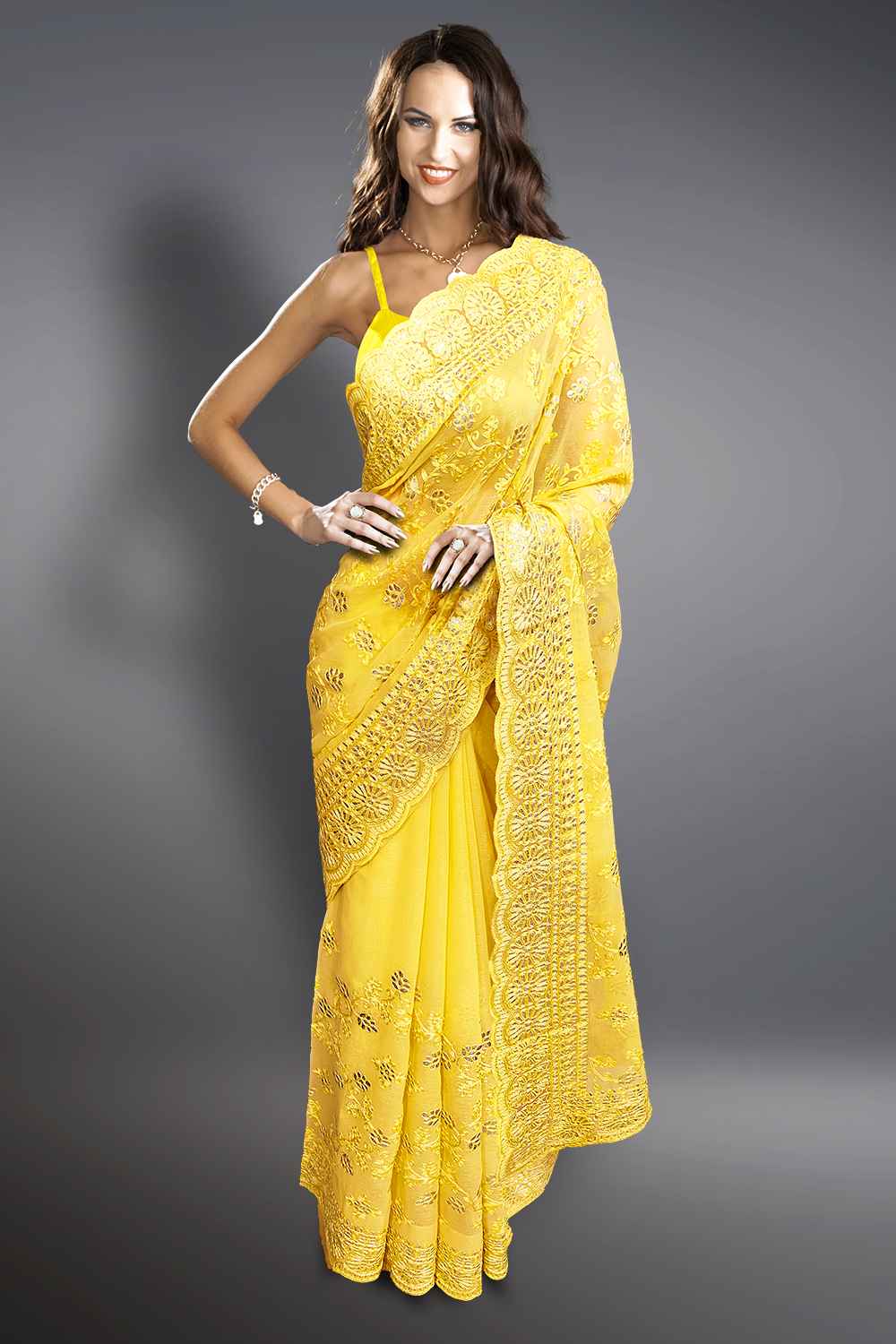 Yellow Chiffon Saree