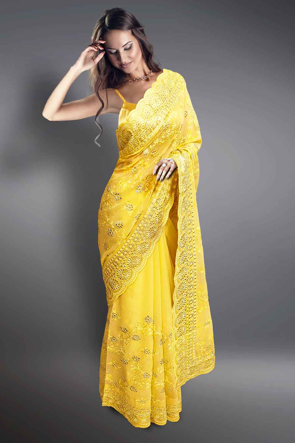 Yellow Chiffon Saree