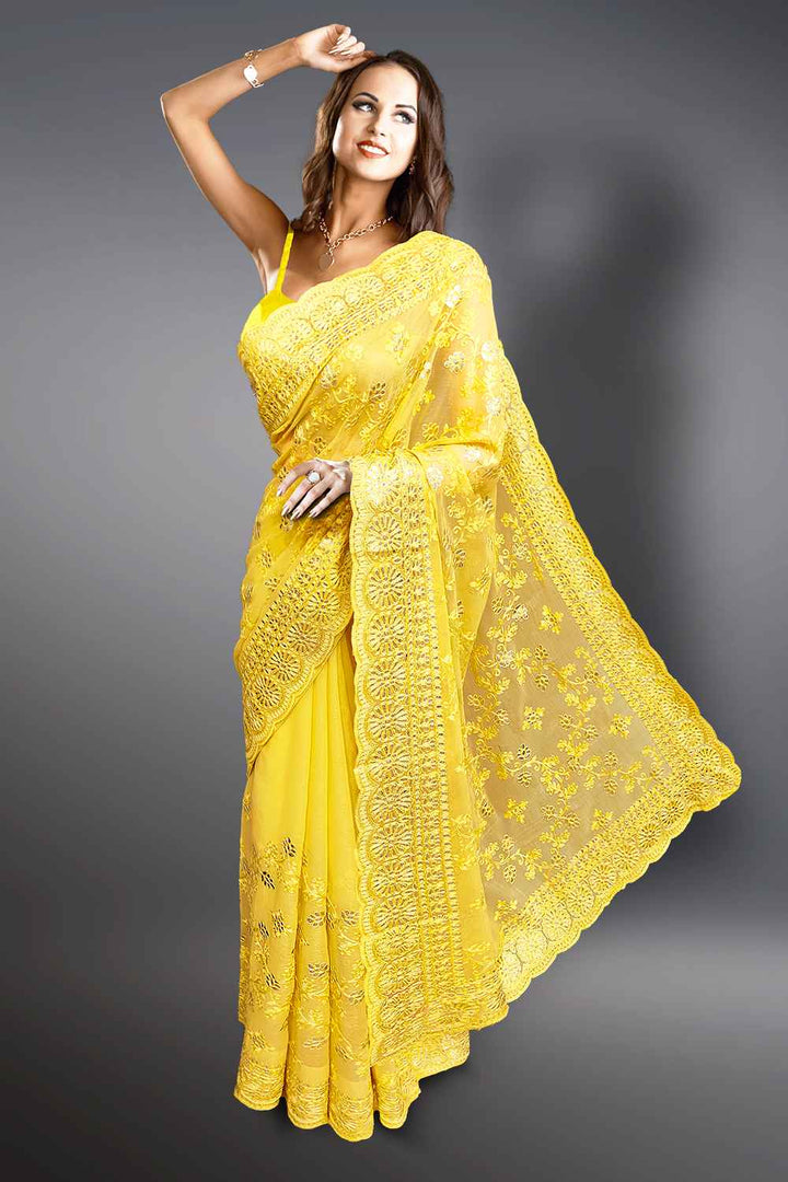 Yellow Chiffon Saree