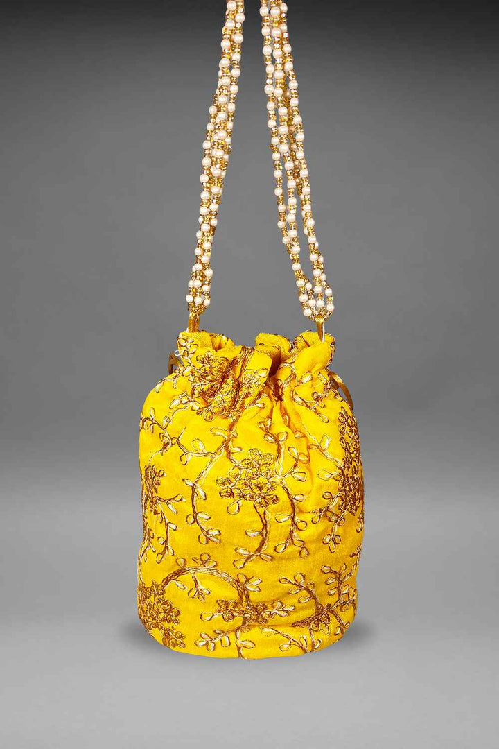 Yellow Embroidered Potli Bag