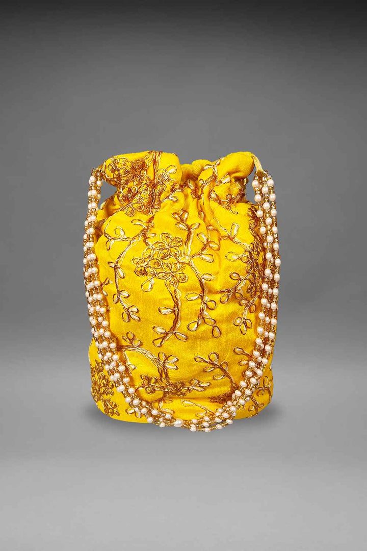 Yellow Embroidered Potli Bag