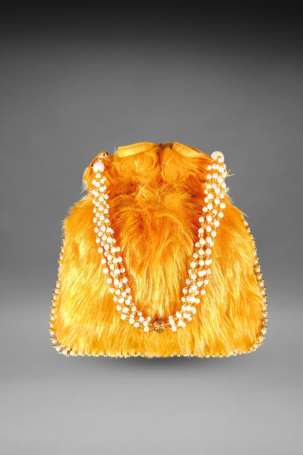 Yellow Fur Potli Bag