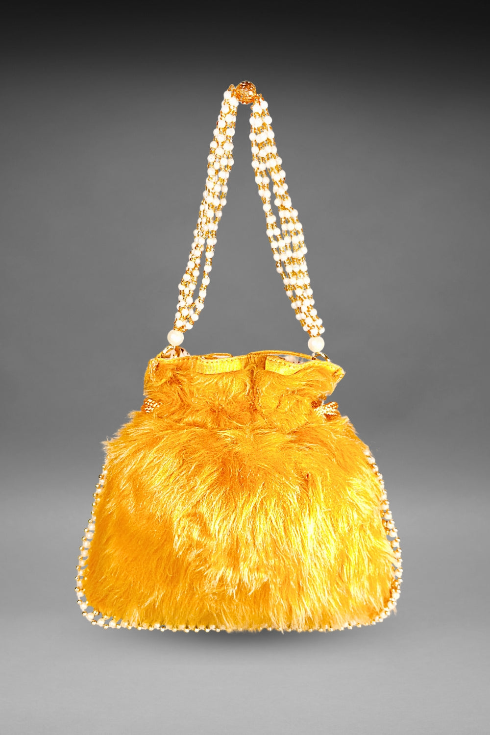 Yellow Fur Potli Bag