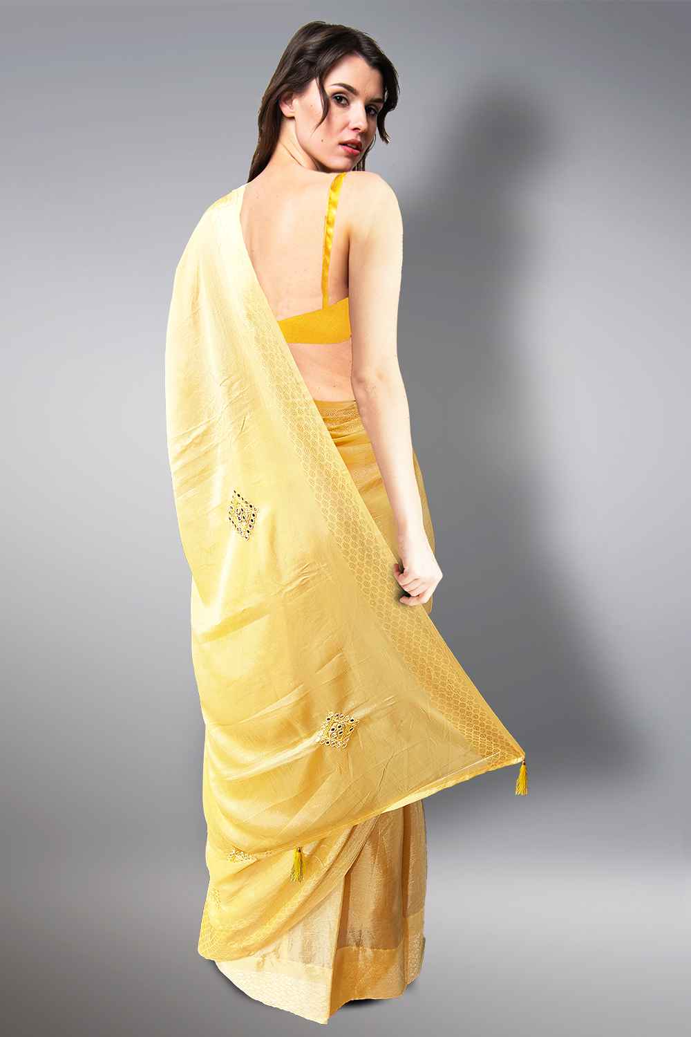 Yellow Mirror Work Saree