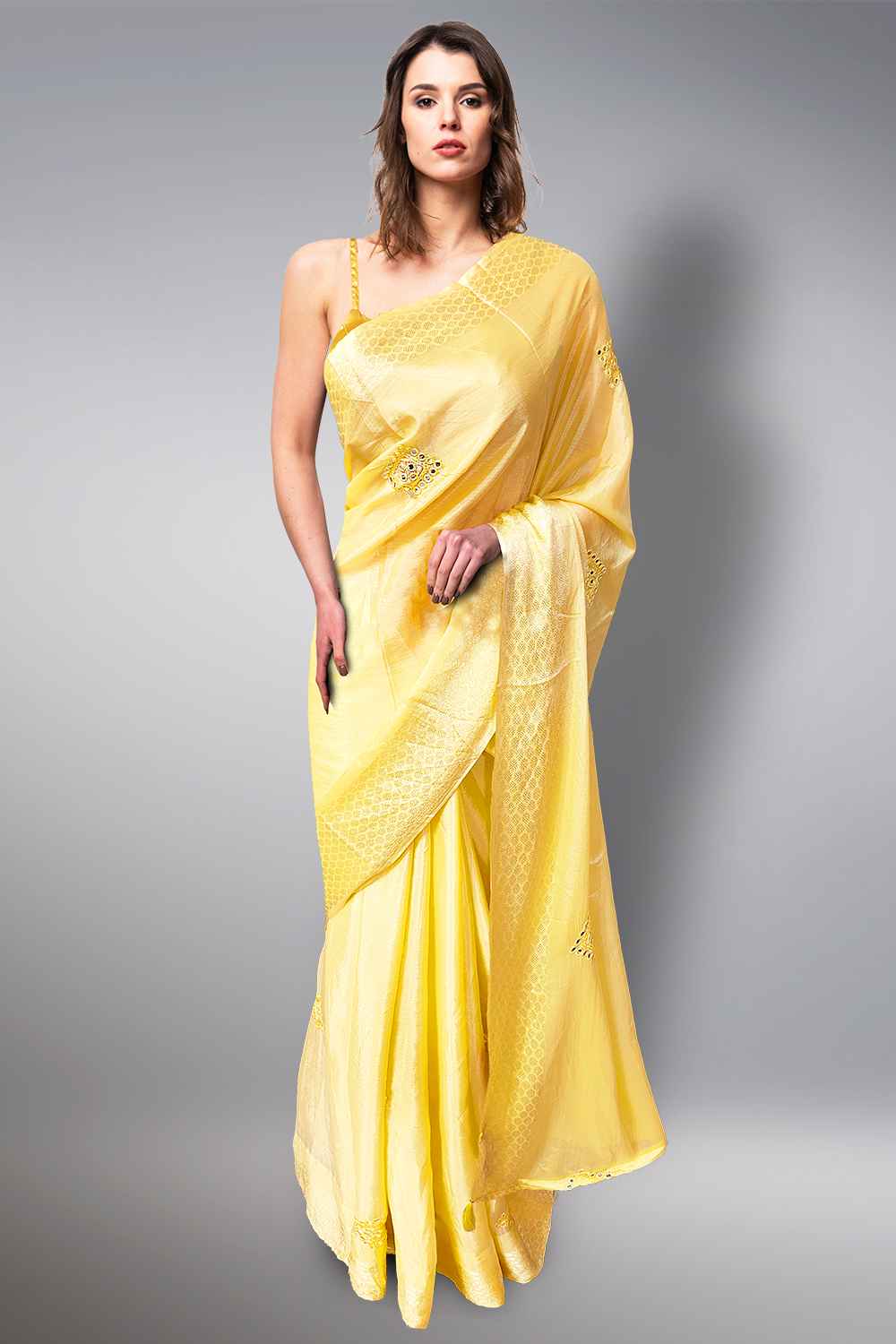 Yellow Mirror Work Saree