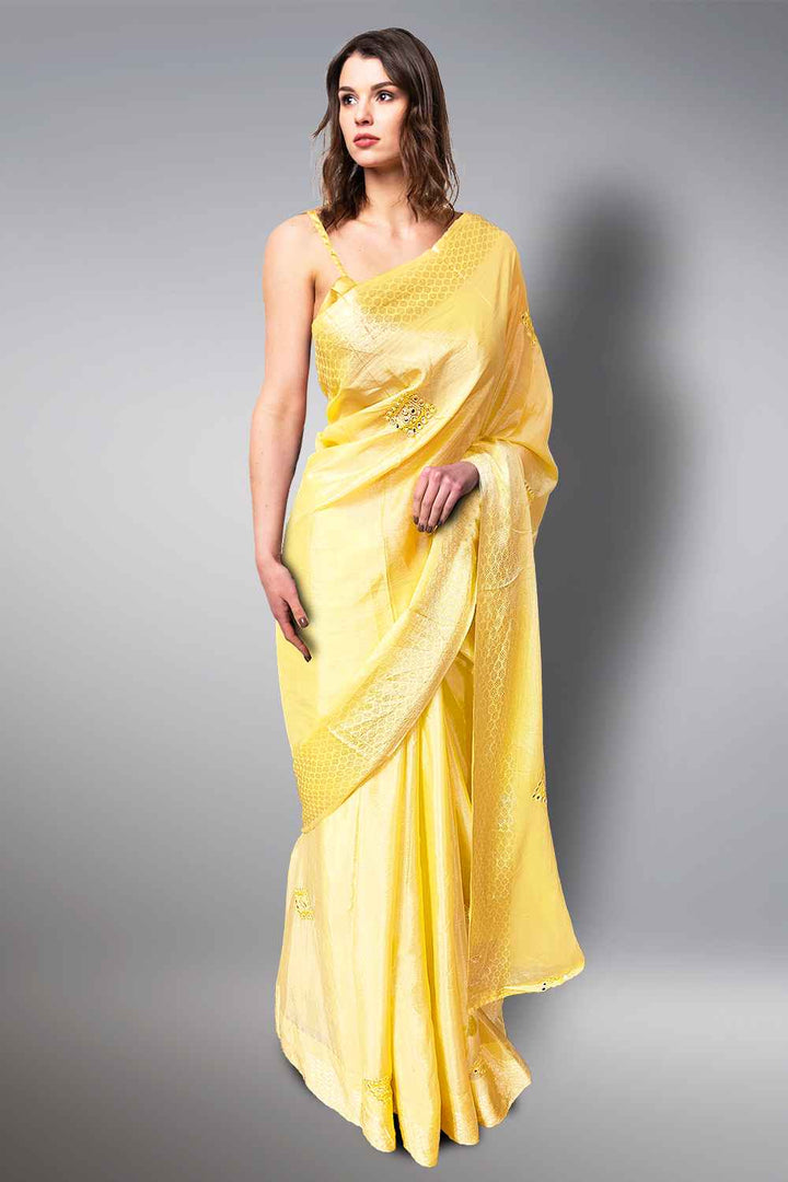 Yellow Mirror Work Saree