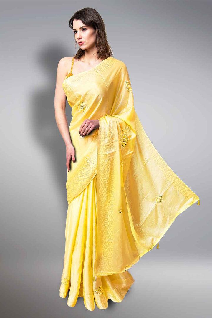 Yellow Mirror Work Saree