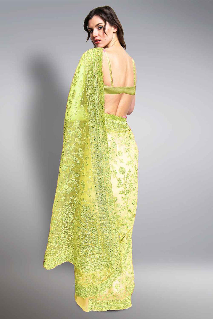 Yellow Net Saree