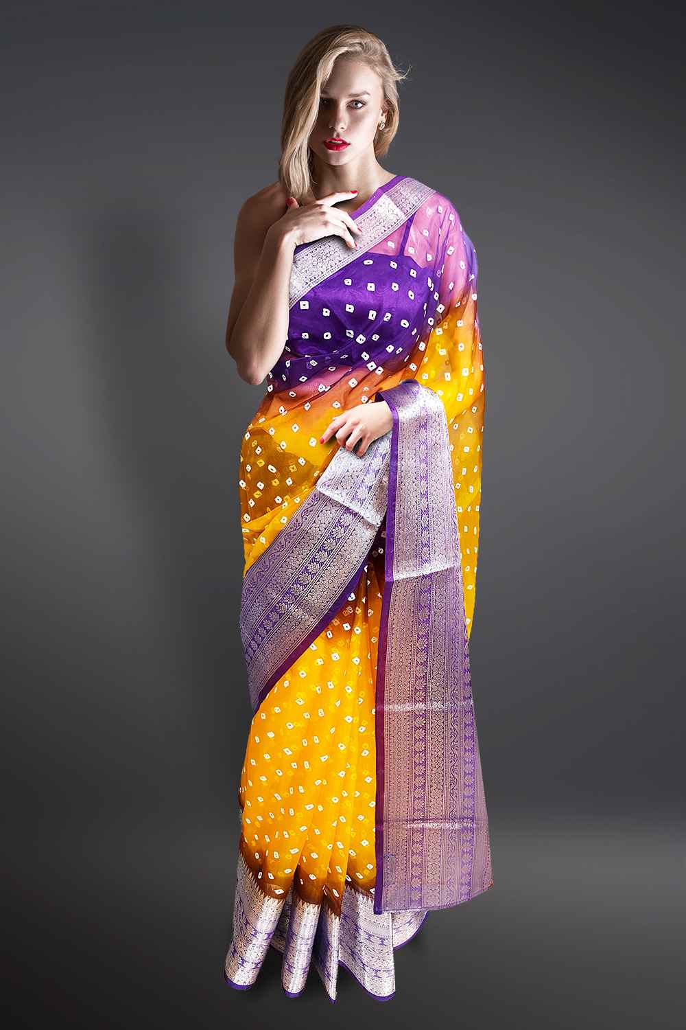 Yellow Purple Combination Saree