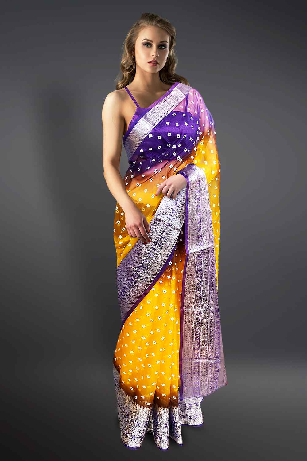 Yellow Purple Combination Saree