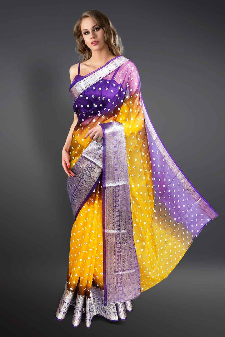 Yellow Purple Combination Saree