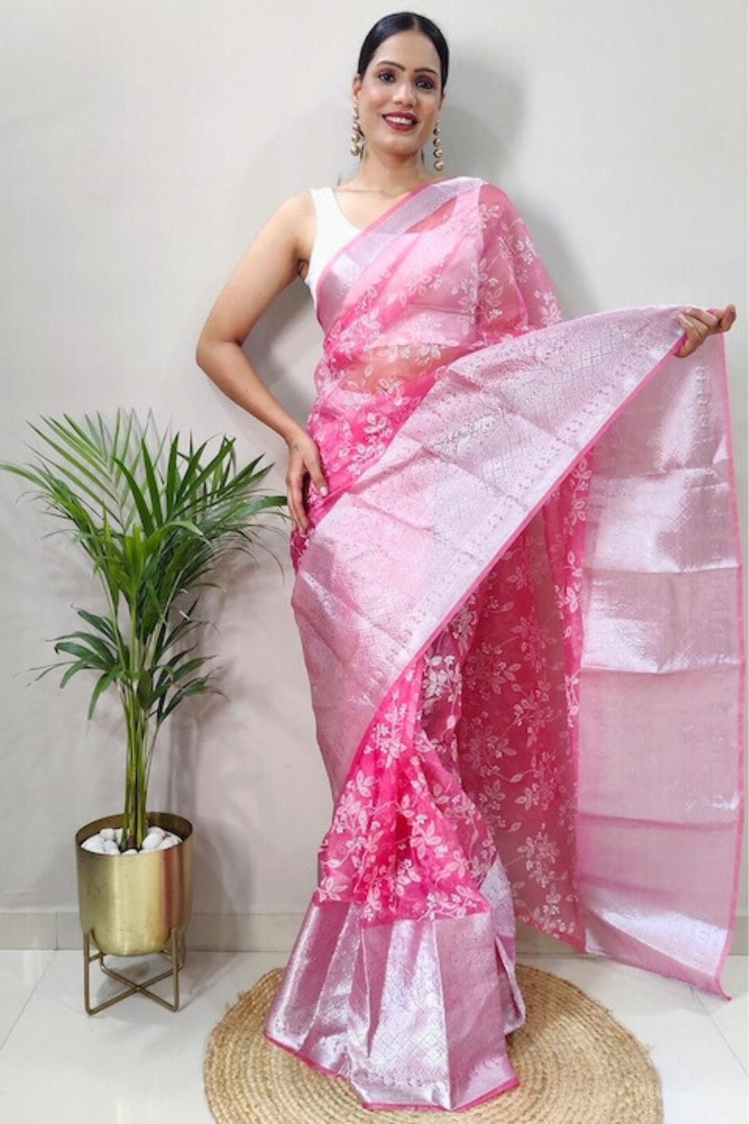 baby pink saree with silver border - baby pink saree with silver blouse
