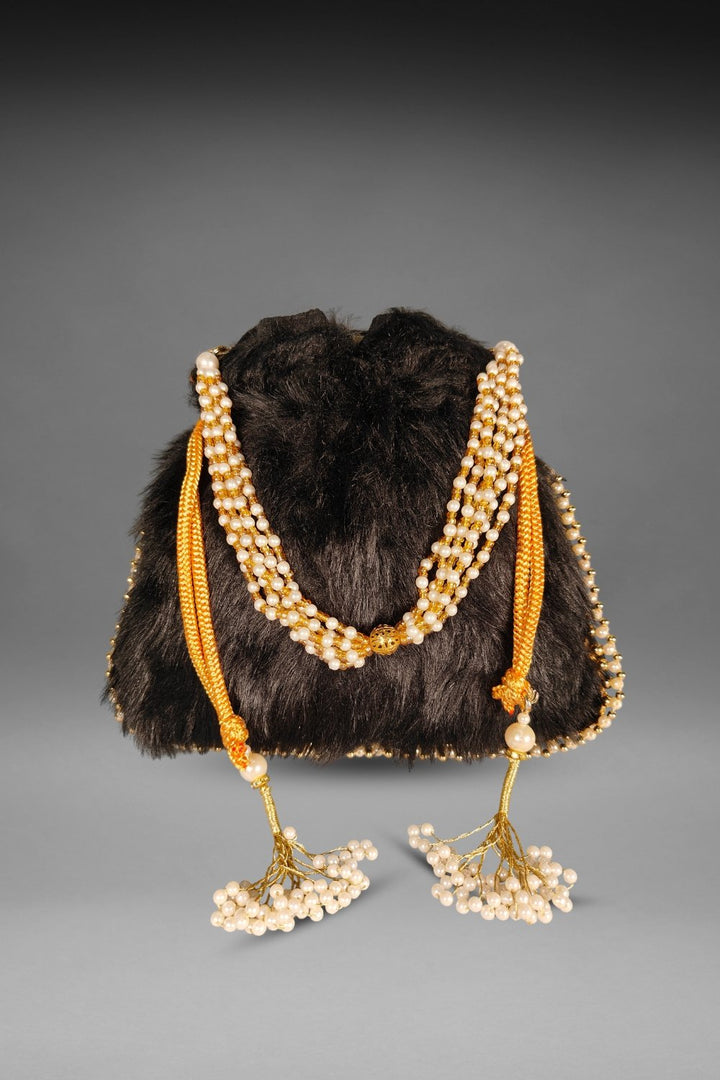 black fur potli bag