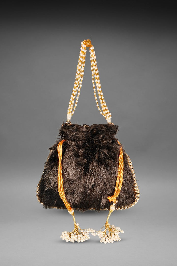 black fur potli bag