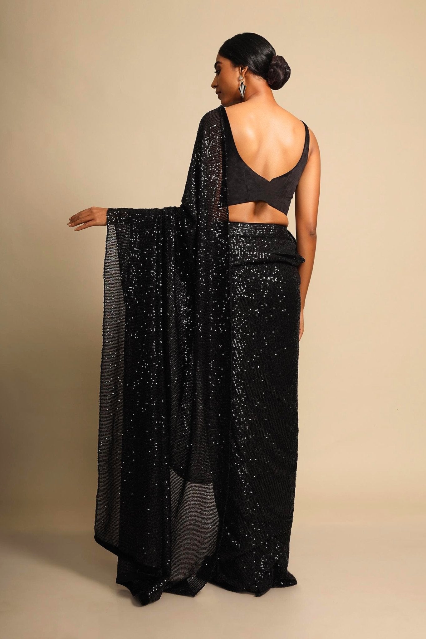 Buy Black Color Silk Fabric Party Wear Bollywood Saree Online