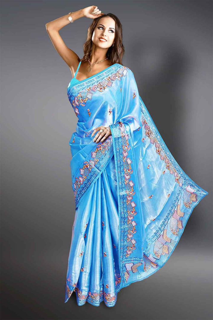 Blue Organza Saree