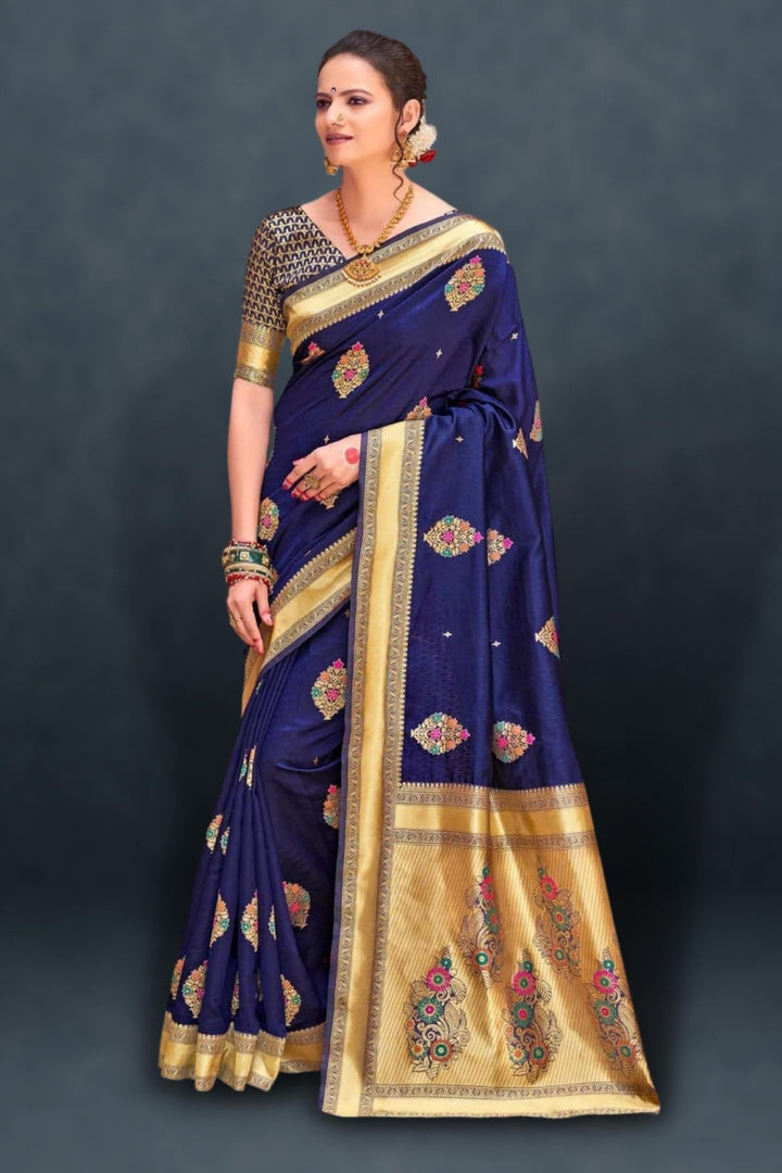 blue silk saree - royal blue silk saree - navy blue silk saree