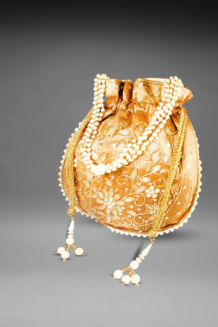 Brown Pearl Work Potli Bag