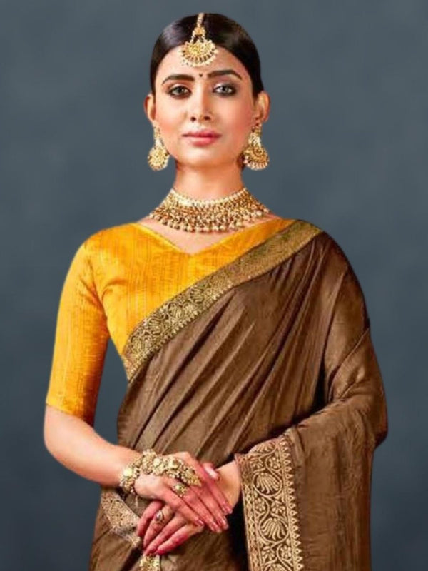 brown silk saree - brown silk saree contrast blouse