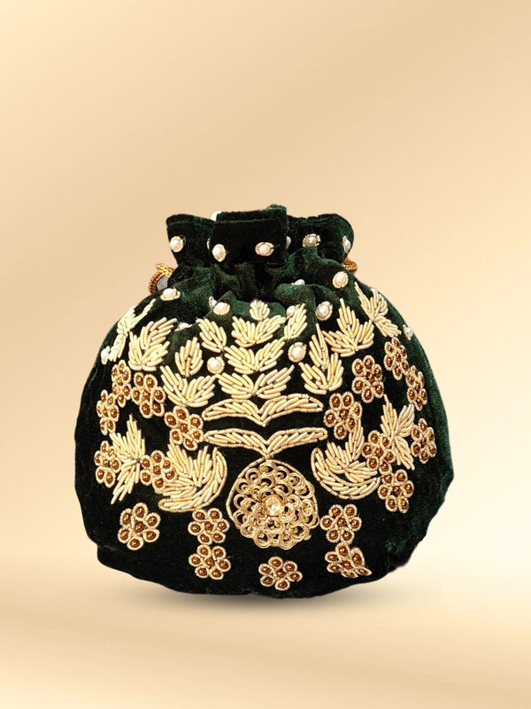Potli Bag Indian Bridal Purse Handbag Gold Silk Embroidery Designer Pouch  Bag | eBay