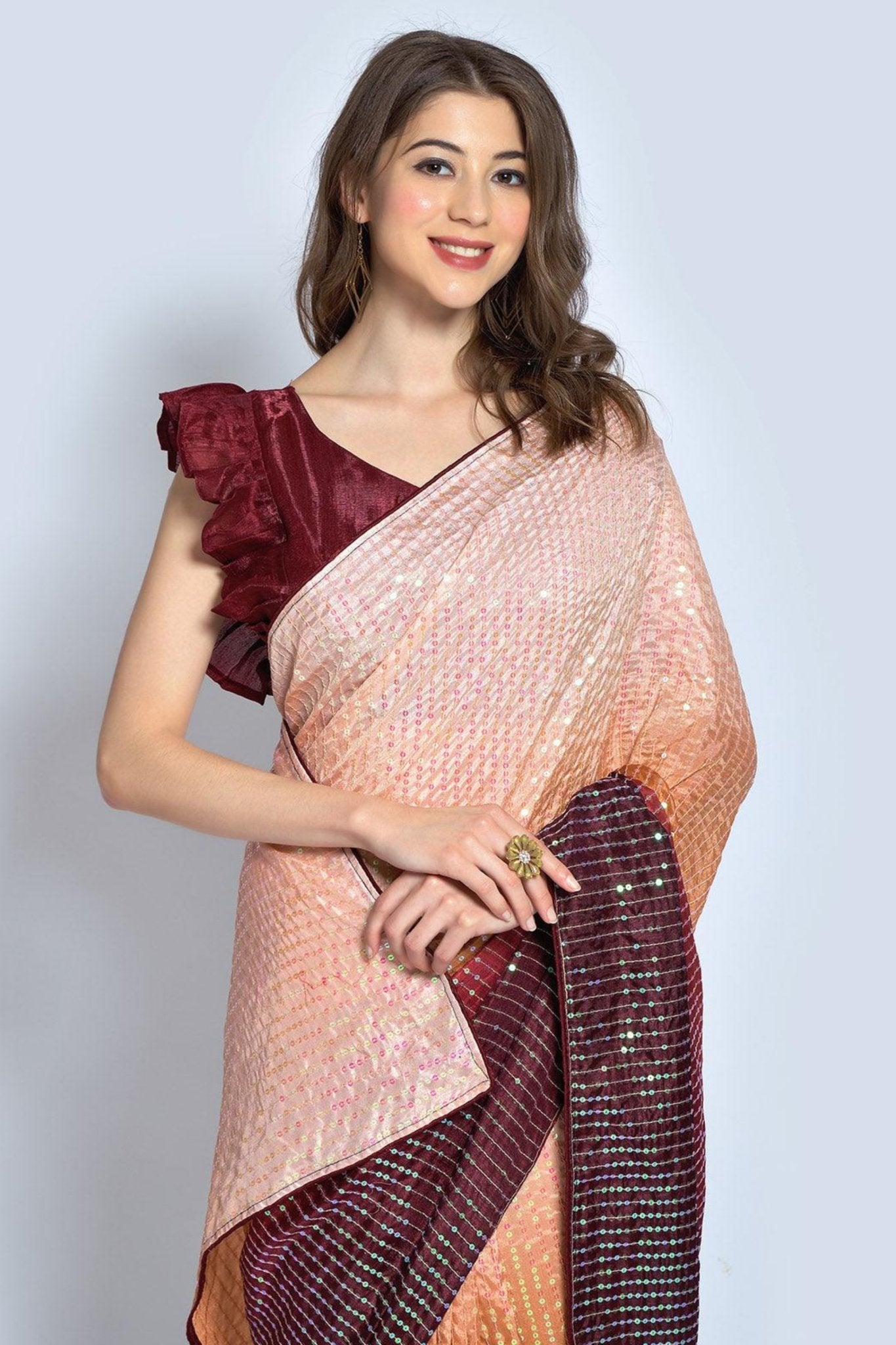 Pista Designer Sequins Saree – Monamaar