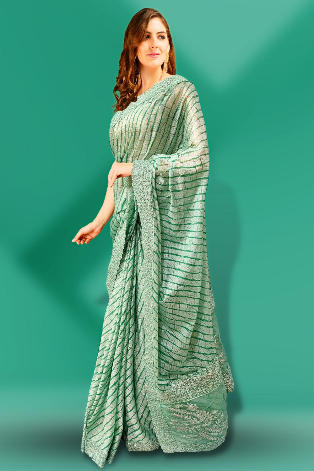green leheriya saree - heavy leheriya saree - designer leheriya saree