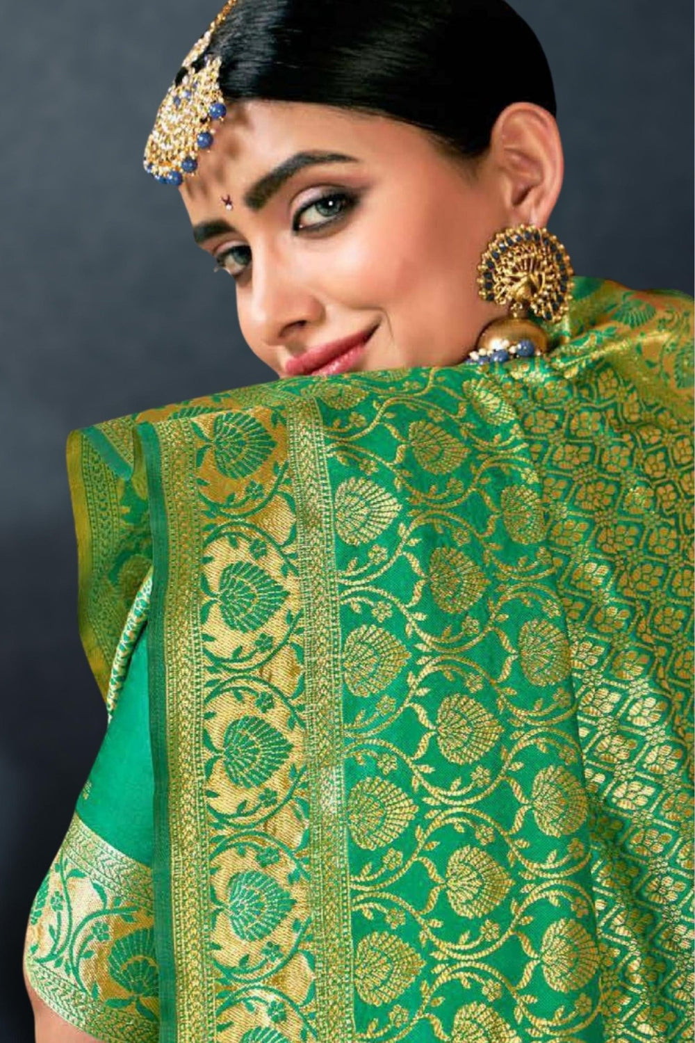 green silk saree - parrot green silk saree - pista green silk saree