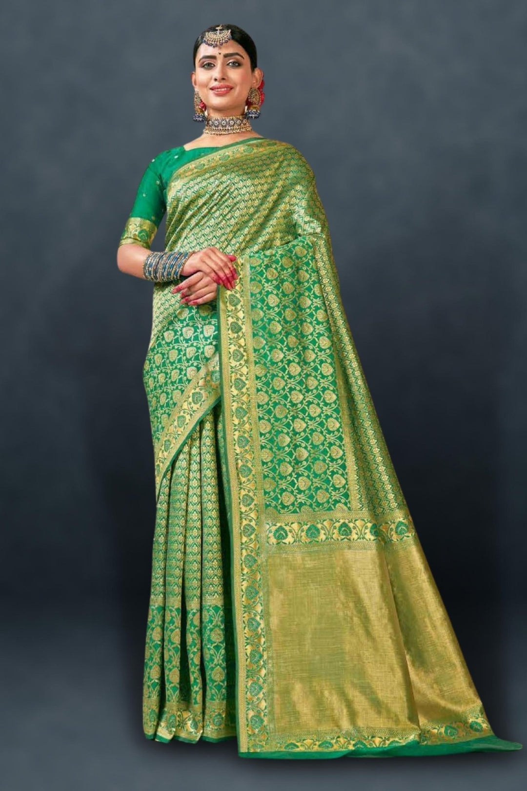 green silk saree - parrot green silk saree - pista green silk saree