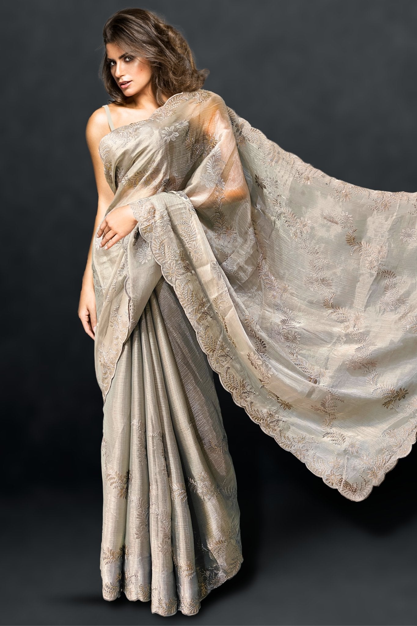 Golden Gray Colored Silk Saree Collection – TheDesignerSaree
