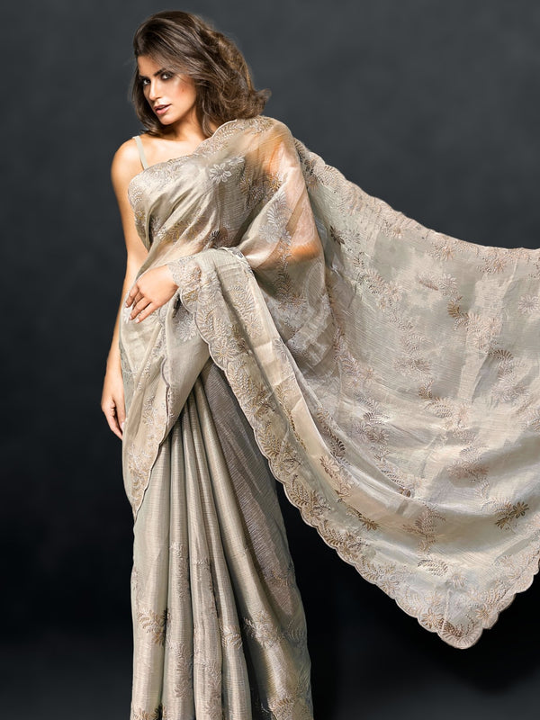 grey designer saree - grey colour designer saree -  grey designer saree online